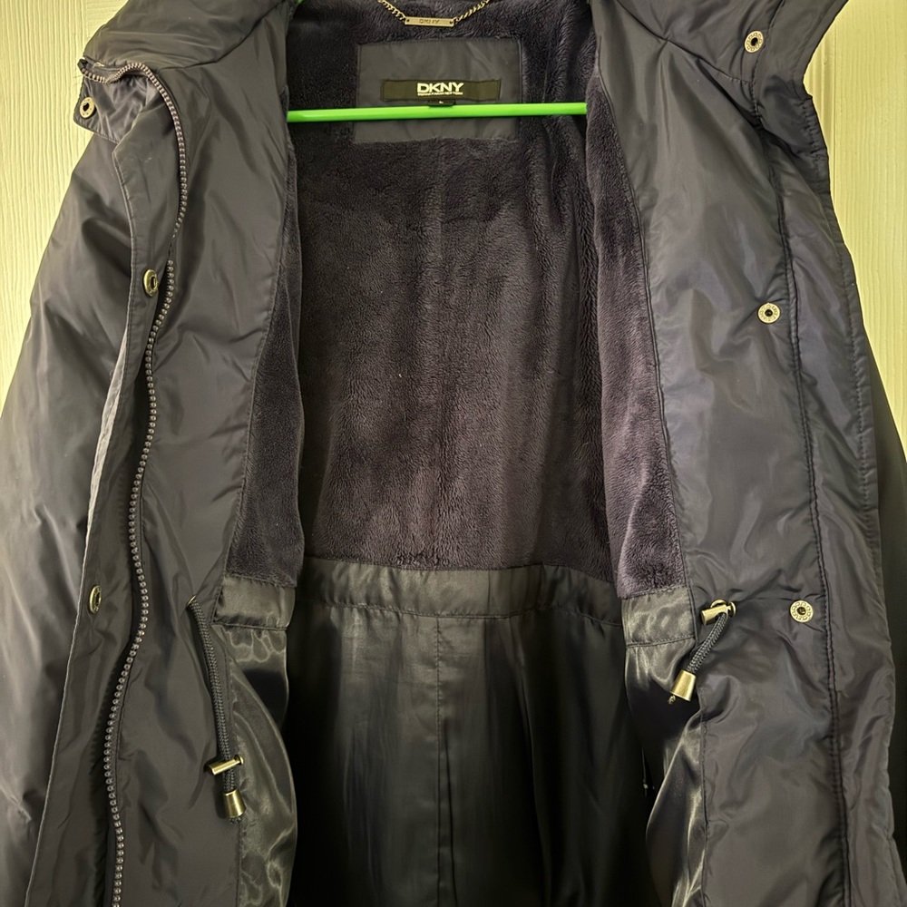 DKNY Blue Puffer Jacket with Faux Fur Hood - Picture 4 of 4